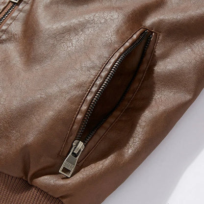 Leather style Casual warm biker jacket winter jacket for men