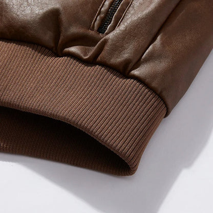 Leather style Casual warm biker jacket winter jacket for men