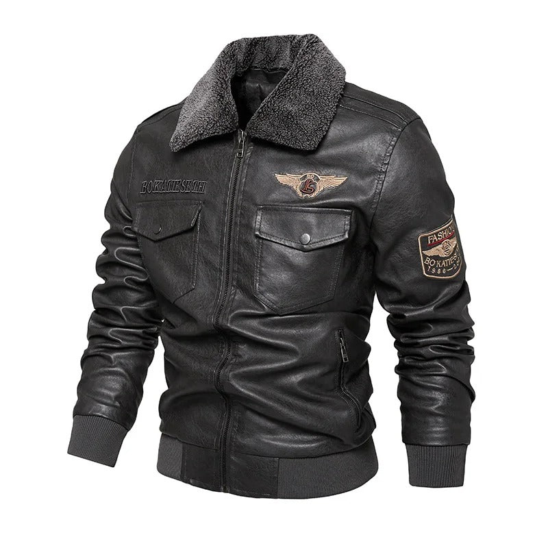 Leather style Casual warm biker jacket winter jacket for men