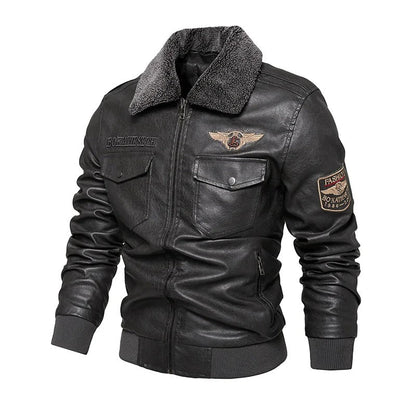 Leather style Casual warm biker jacket winter jacket for men