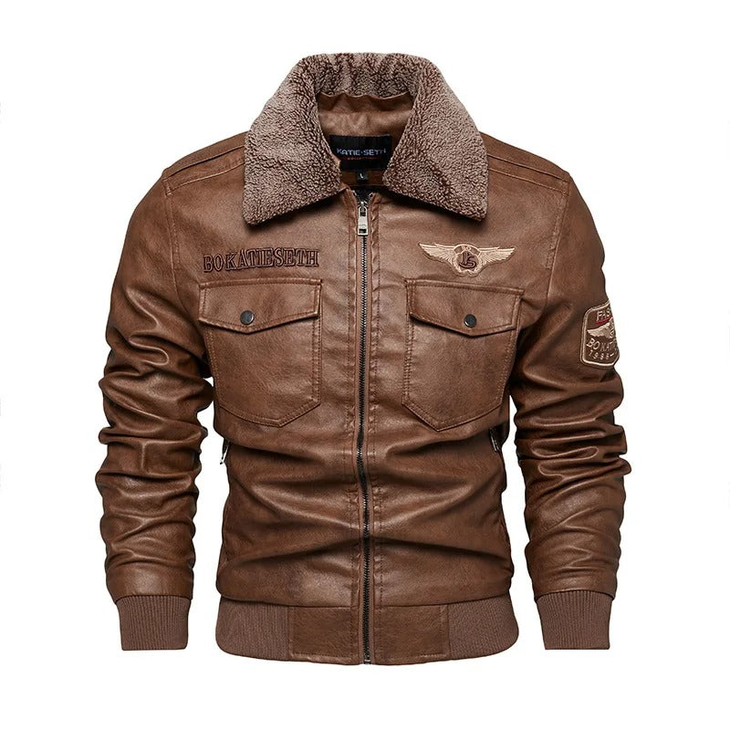 Leather style Casual warm biker jacket winter jacket for men