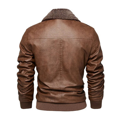 Leather style Casual warm biker jacket winter jacket for men