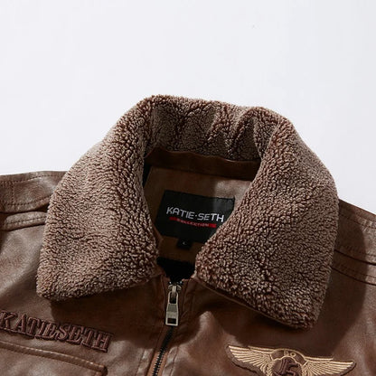 Leather style Casual warm biker jacket winter jacket for men