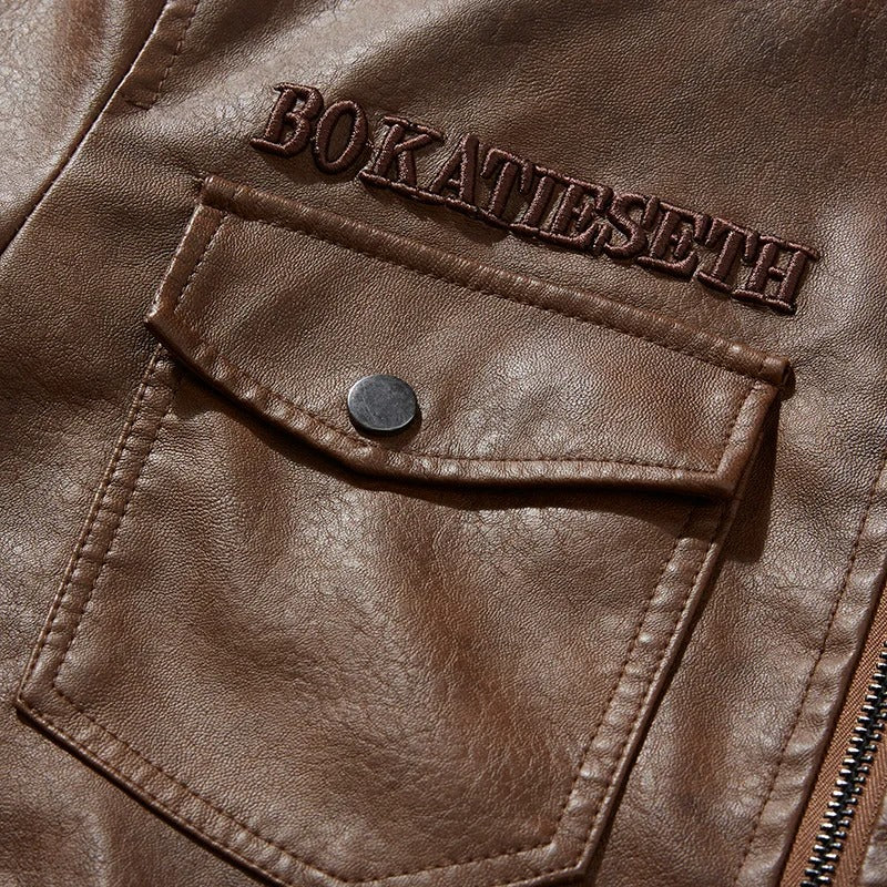 Leather style Casual warm biker jacket winter jacket for men
