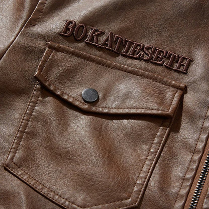 Leather style Casual warm biker jacket winter jacket for men