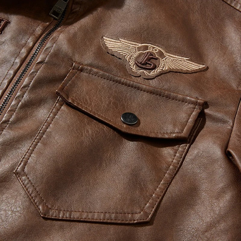 Leather style Casual warm biker jacket winter jacket for men