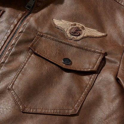 Leather style Casual warm biker jacket winter jacket for men