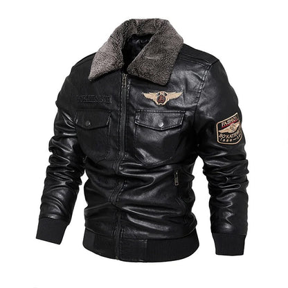 Leather style Casual warm biker jacket winter jacket for men