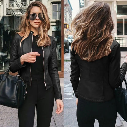 Leather style motorbike jacket for women