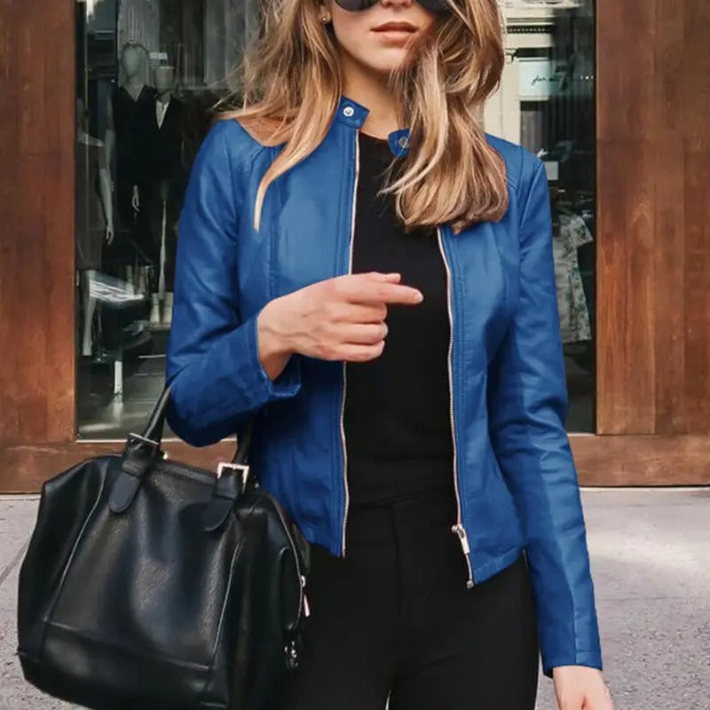 Leather style motorbike jacket for women