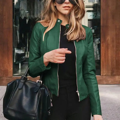 Leather style motorbike jacket for women