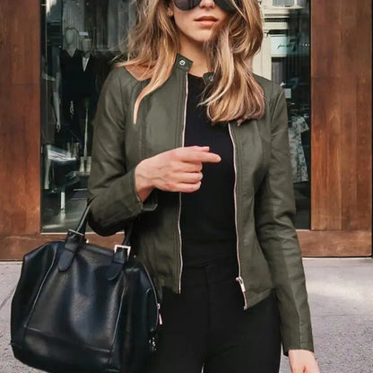 Leather style motorbike jacket for women
