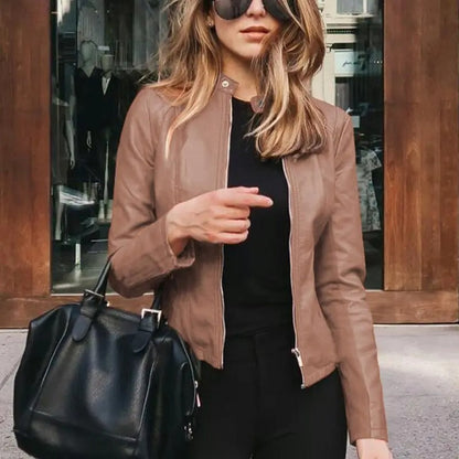 Leather style motorbike jacket for women