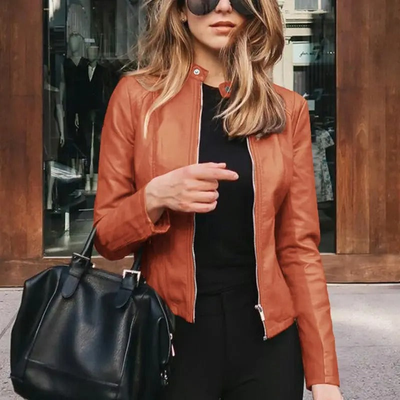 Leather style motorbike jacket for women