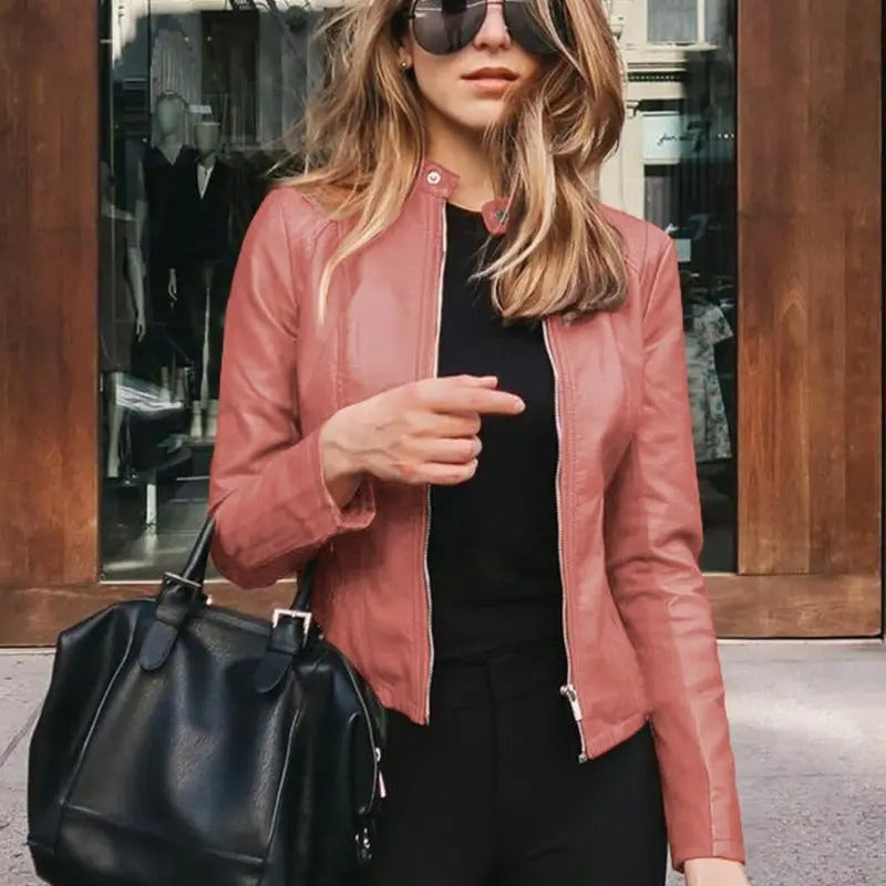 Leather style motorbike jacket for women