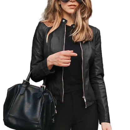 Leather style motorbike jacket for women