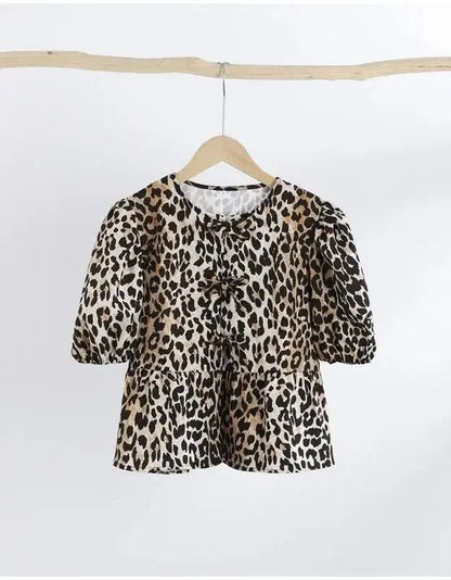 Leopard print blouse with puff sleeves