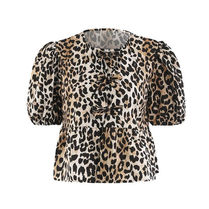 Leopard print blouse with puff sleeves