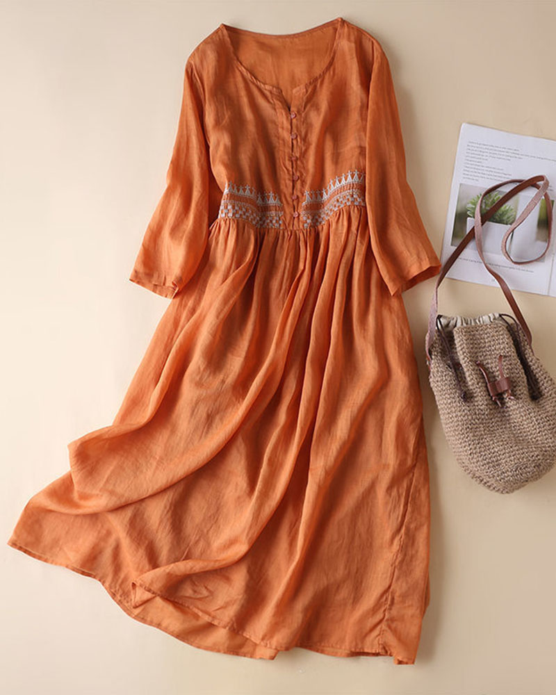 Long Dress Ladies Flowing Cotton-Linen Bohemian Summer Dress