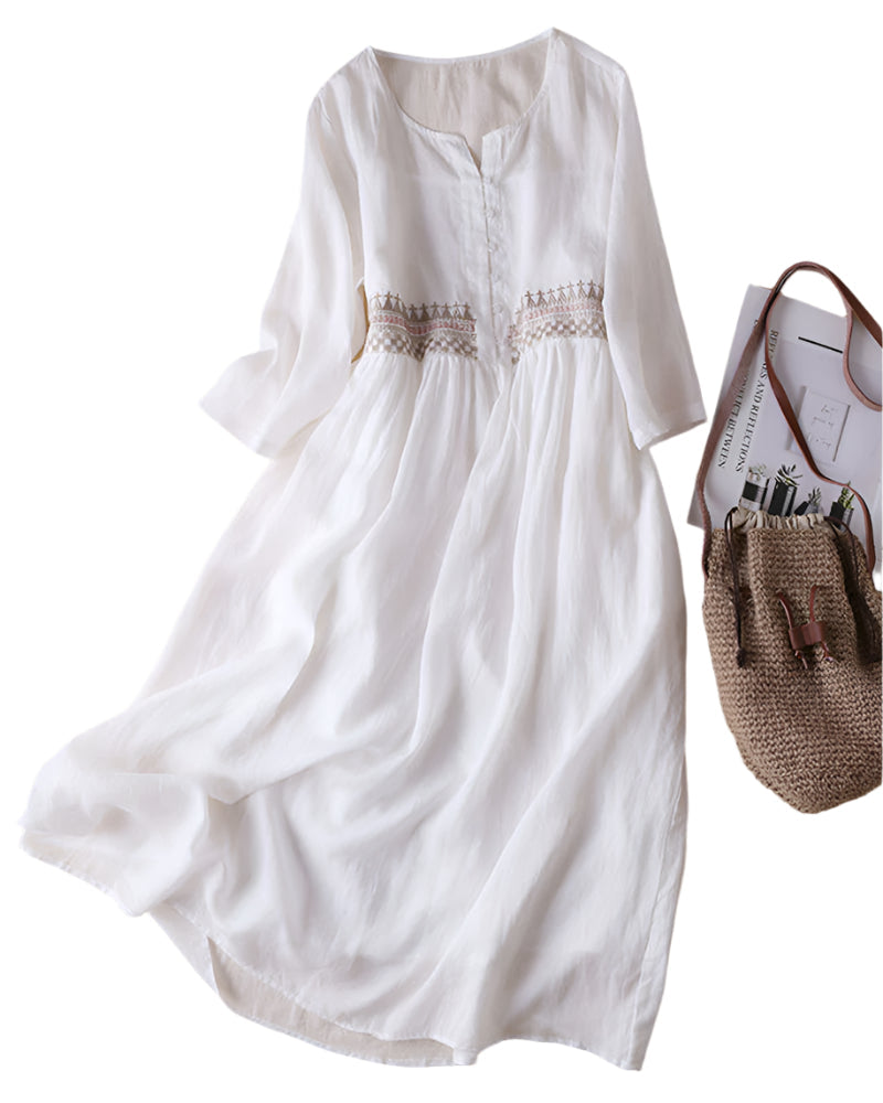Long Dress Ladies Flowing Cotton-Linen Bohemian Summer Dress
