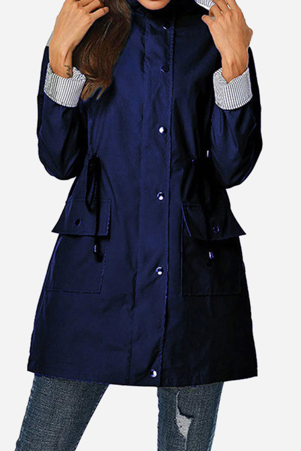Long Women's Waterproof Jacket With Hood And Adjustable Drawstring