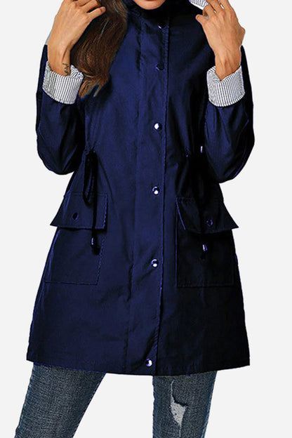 Long Women's Waterproof Jacket With Hood And Adjustable Drawstring