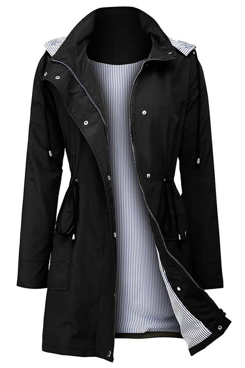 Long Women's Waterproof Jacket With Hood And Adjustable Drawstring