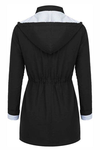 Long Women's Waterproof Jacket With Hood And Adjustable Drawstring