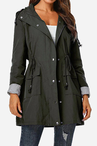 Long Women's Waterproof Jacket With Hood And Adjustable Drawstring