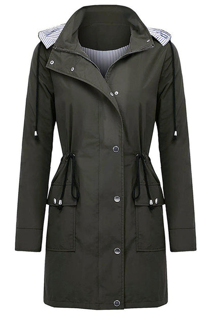 Long Women's Waterproof Jacket With Hood And Adjustable Drawstring