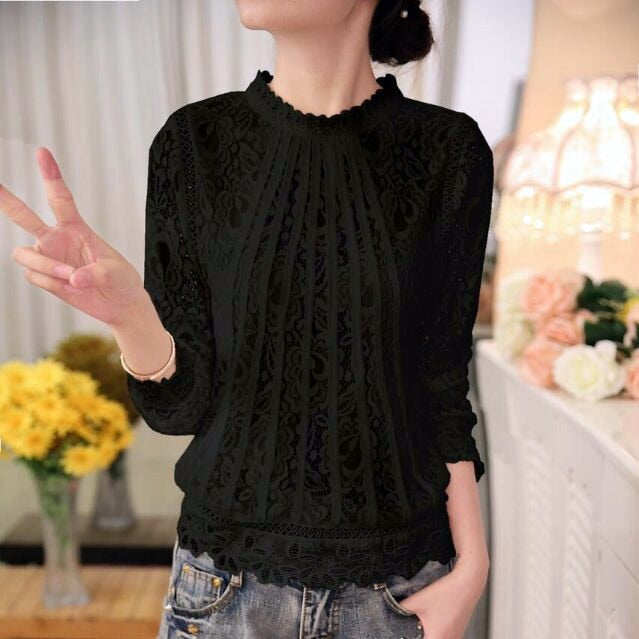 Long-sleeved Chiffon Lace Crochet Tops