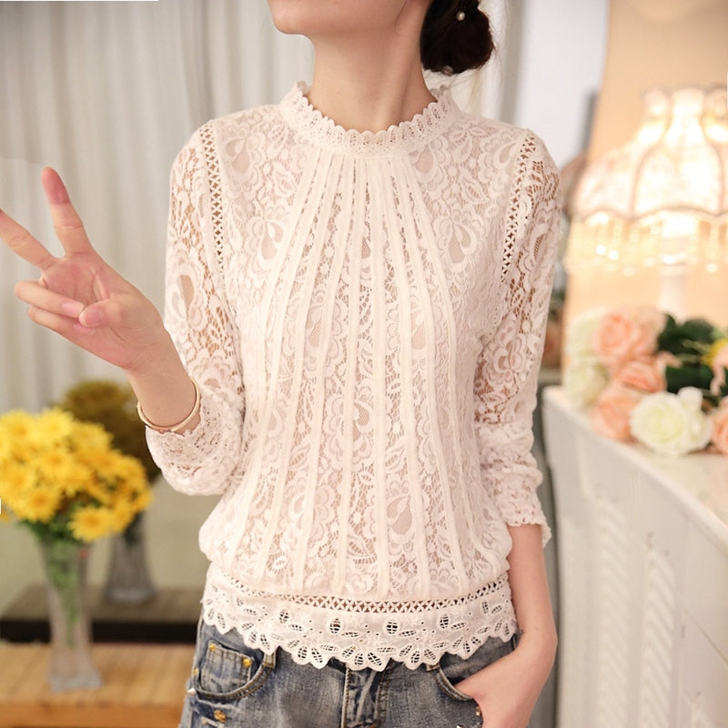 Long-sleeved Chiffon Lace Crochet Tops