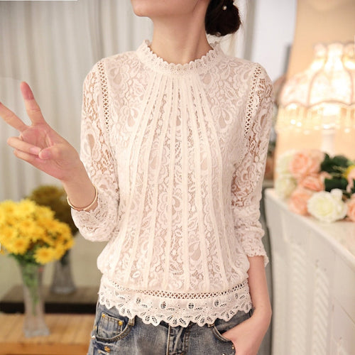 Long-sleeved Chiffon Lace Crochet Tops