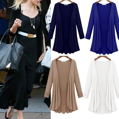 Long-sleeved casual cardigan with ruffles