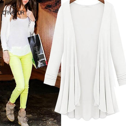 Long-sleeved casual cardigan with ruffles