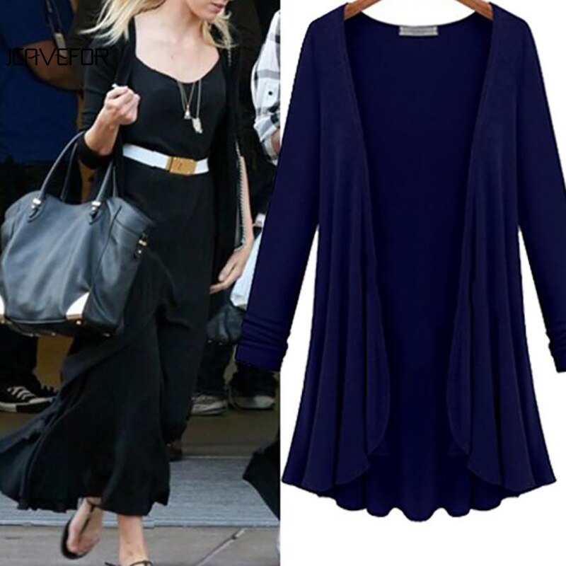 Long-sleeved casual cardigan with ruffles