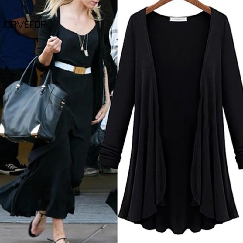 Long-sleeved casual cardigan with ruffles