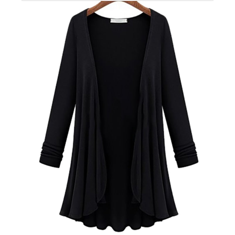Long-sleeved casual cardigan with ruffles