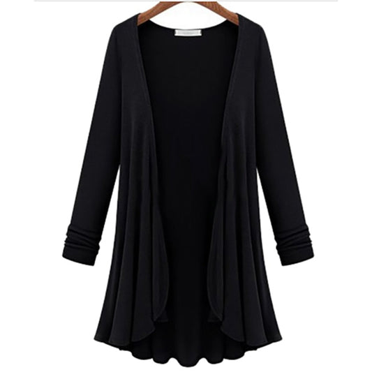 Long-sleeved casual cardigan with ruffles