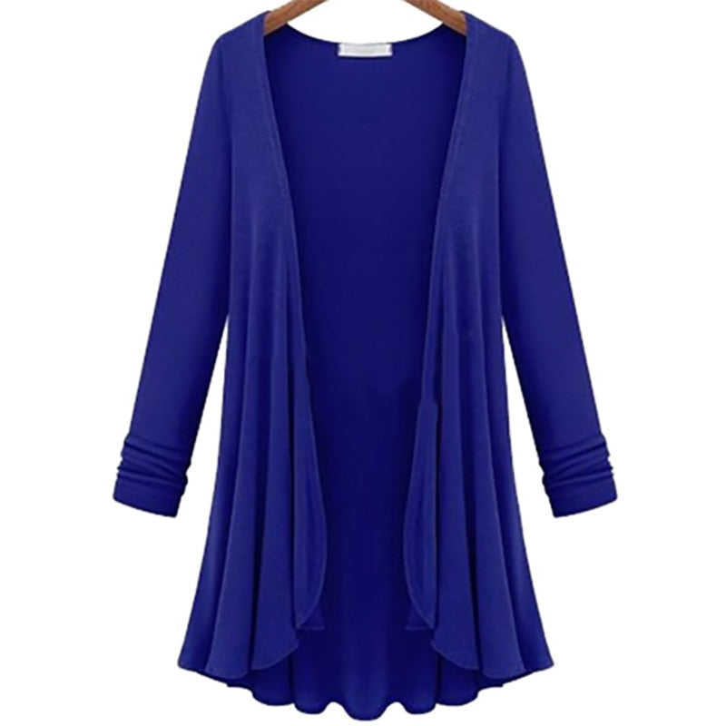 Long-sleeved casual cardigan with ruffles