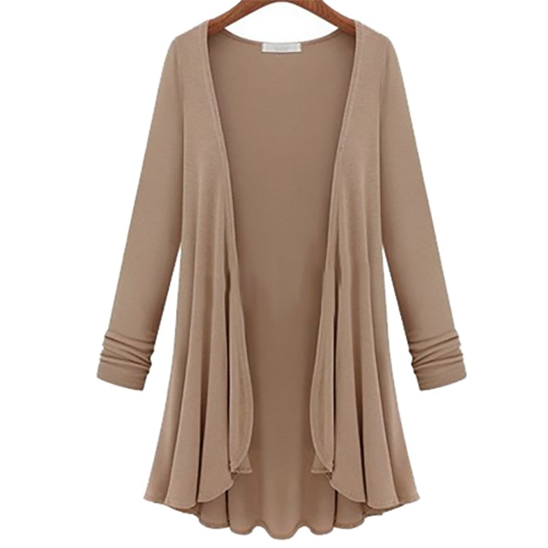 Long-sleeved casual cardigan with ruffles