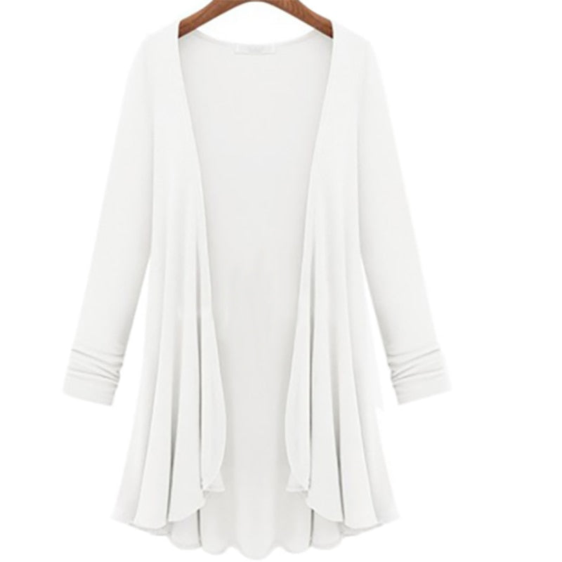 Long-sleeved casual cardigan with ruffles
