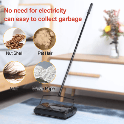 Manual carpet and floor sweeper