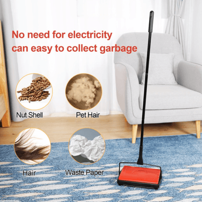 Manual carpet and floor sweeper