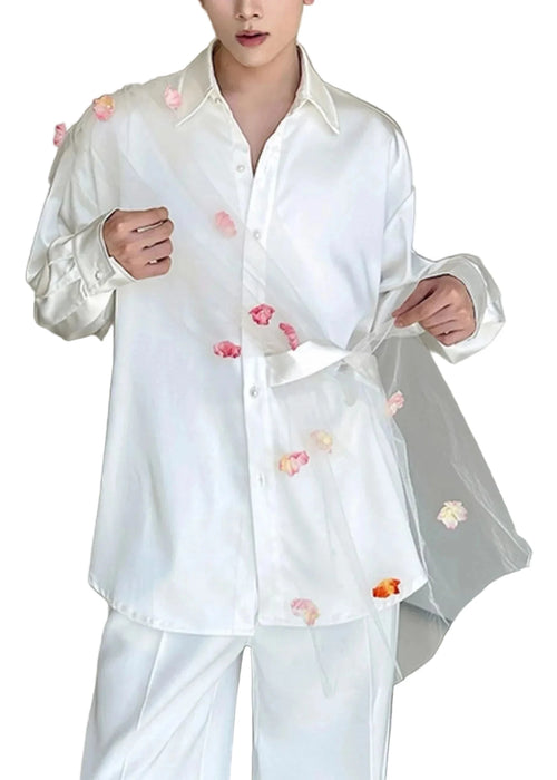 Men's Casual Oversized Patchwork Tulle Shirt 0
