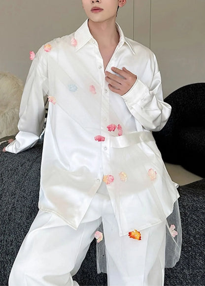 Men's Casual Oversized Patchwork Tulle Shirt 1
