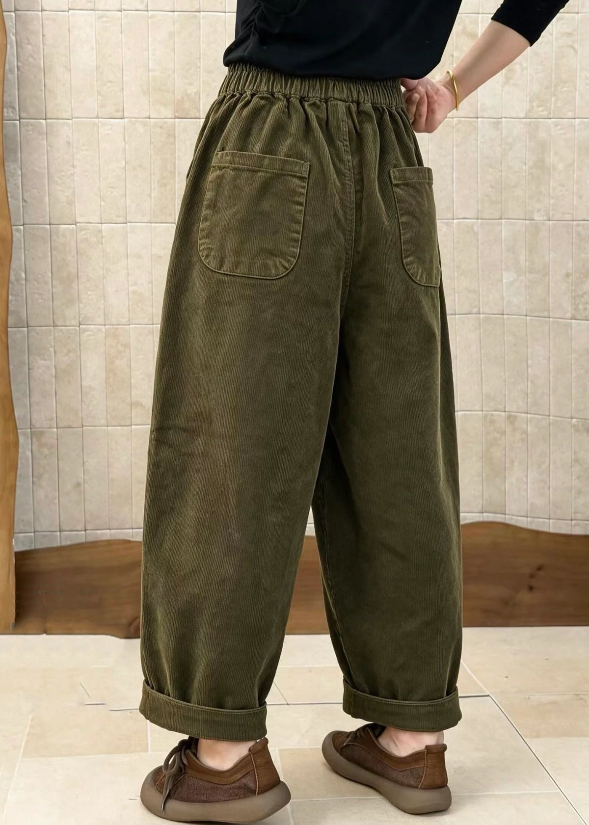 Men's Corduroy Pants Patchwork Design Elastic Waist 3