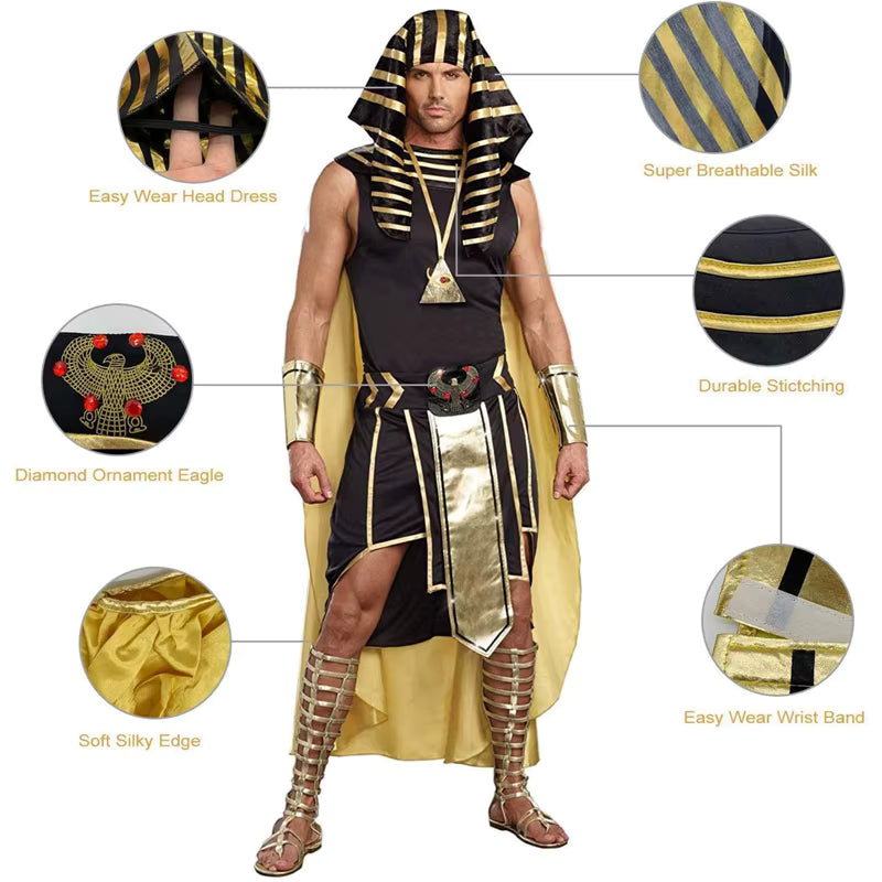 Men's Costume Set Egyptian Pharaoh Style 7-Piece King Tut Cosplay Outfit 1