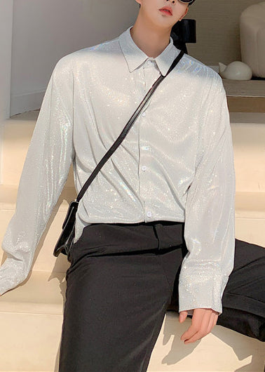 Men's Loose Workwear Shirt with Sequin Detail 1