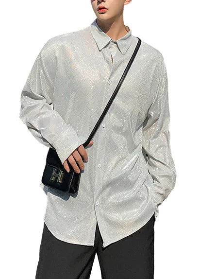 Men's Loose Workwear Shirt with Sequin Detail 3